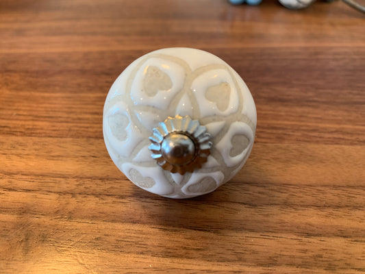 Beige & White Floral Knob